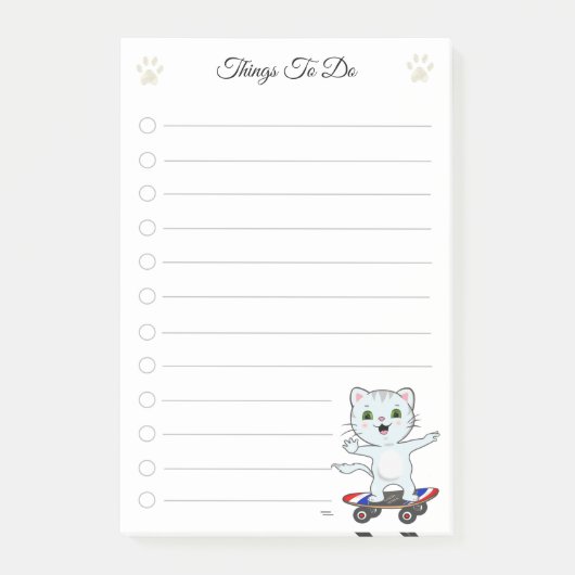 Dingen om te doen & Mooie Skaterkat Post-it® Notes (Voorkant)