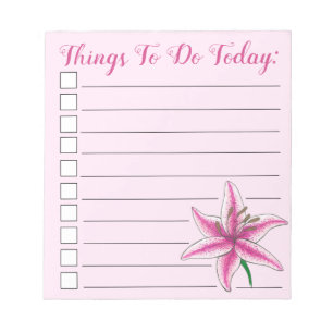 Dingen om vandaag te doen Roze Lily Flower Checkli Notitieblok