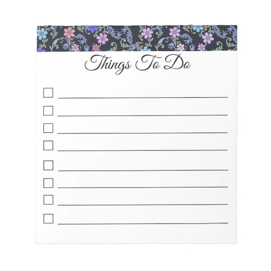 "Dingen te doen" Checklist Floral Button Notitiebl Notitieblok (Voorkant)
