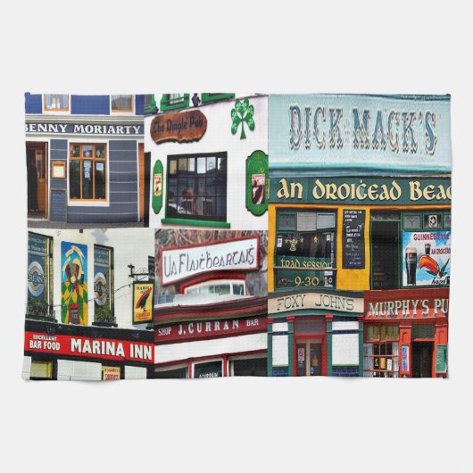 Dingle Pubs, Collage, Irlande, serviette de thé (Horizontal)