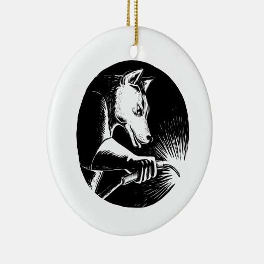 Dingo Dog Welder Scratchboard Keramisch Ornament (Rechts)