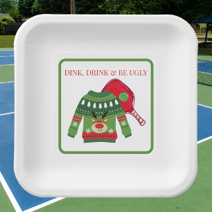 Dink Drink Be Ugly Pickleball Ugly Sweater Party Papieren Bordje
