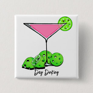Dinking Cosmo roze cocktail, Pickleballimieten Vierkante Button 5,1 Cm