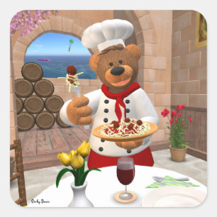 Dinky Beren Chef: Spaghetti met gehakte ballen Vierkante Sticker