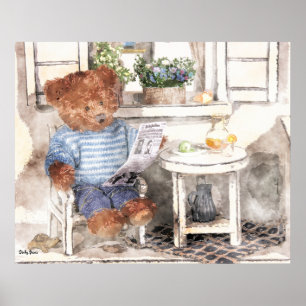 Dinky Beren Waterverf - Beer lezen Poster