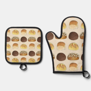 Dinner Bread Rolls Buns Bakery Baker Chef Foodie Ovenwant & Pannenlap Set