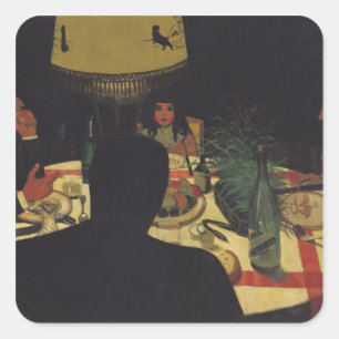 Dinner by Lamplight, 1899 Vierkante Sticker