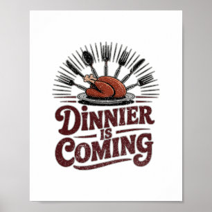 Dinner komt eraan Geroosterde kalkoen vork kroon D Poster