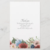 Dinner Menu Berichten en Blauwe Floral Weddenschap (Achterkant)