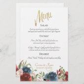 Dinner Menu Berichten en Blauwe Floral Weddenschap (Voorkant / Achterkant)