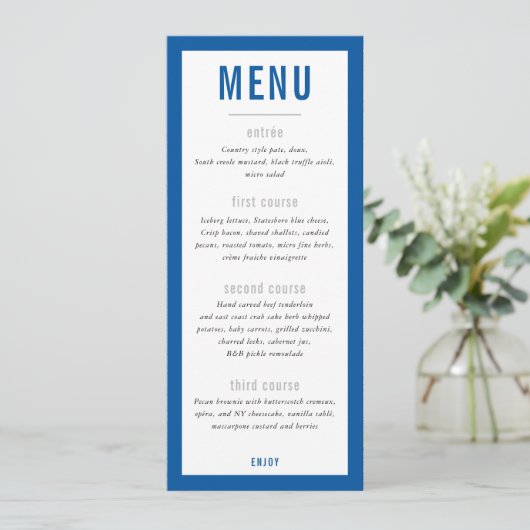 DINNER MENU modern blok roodblauw (Staand voorkant)