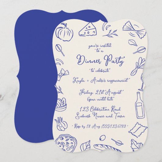 Dinner party hand drawn invitation (Devant / Derrière)