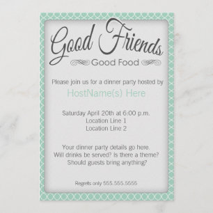 Dinner Party Invitations in Mint Kaart
