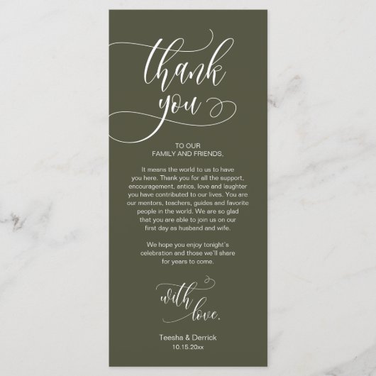 Dinner Place setting Bedankt, Modern Script Kaart (Voorkant)