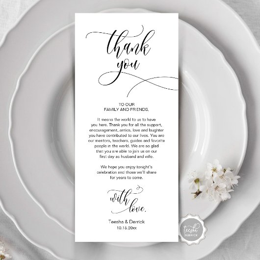Dinner Place setting Bedankt, Modern Script Kaart