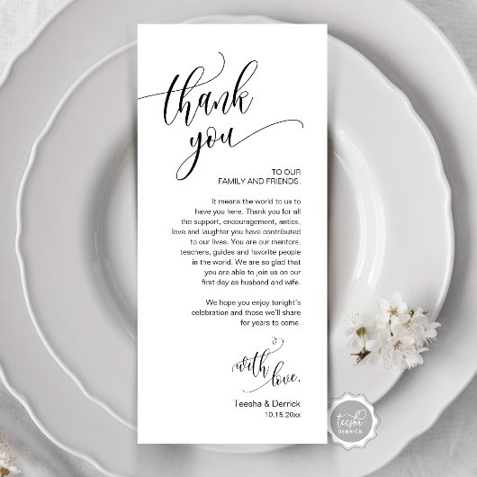 Dinner Place setting Bedankt, Modern Script Kaart