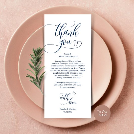 Dinner Place setting Bedankt, Modern Script Kaart