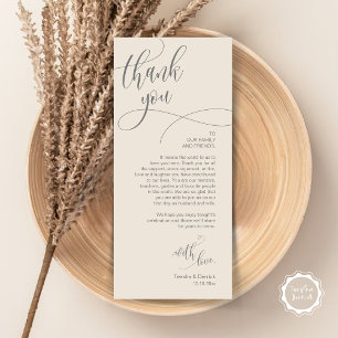 Dinner Place setting Bedankt, Modern Script Kaart