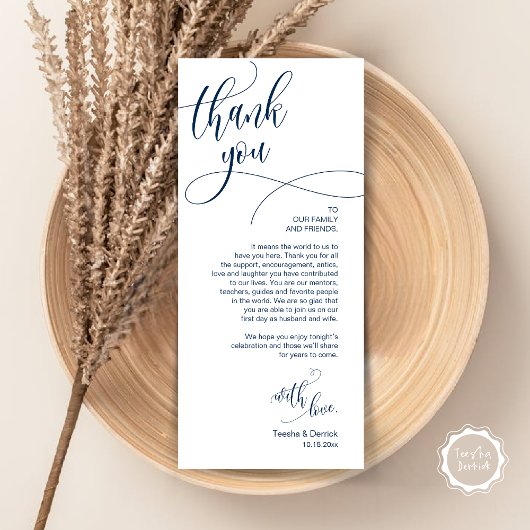 Dinner Place setting Bedankt, Modern Script Kaart