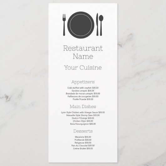 Dinner Setting, Restaurant Slimline Menu (Voorkant)