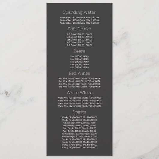 Dinner Setting, Restaurant Slimline Menu (Achterkant)