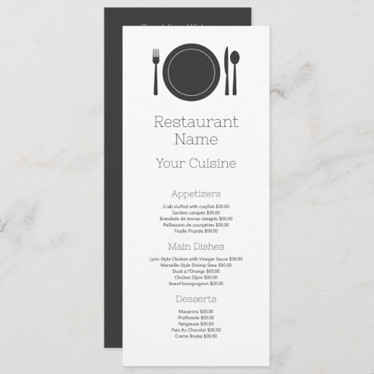Dinner Setting, Restaurant Slimline Menu (Voorkant / Achterkant)