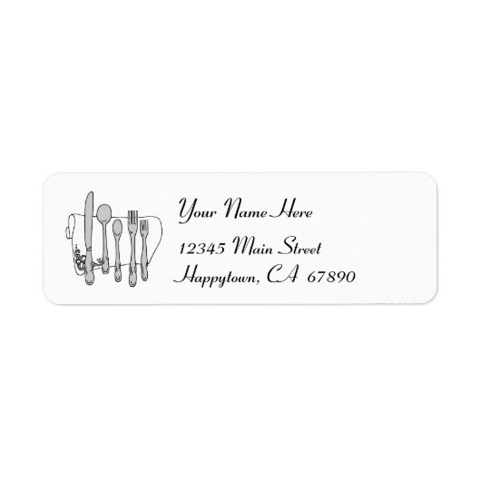 Dinnerware Black and White Address Label Sjabloon (Voorkant)