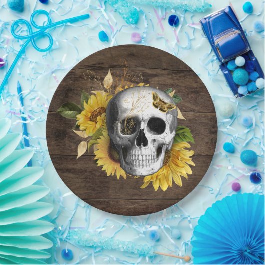 Dinnerware Reception Rustige Sunflower Skull Papieren Bordje (Feest)