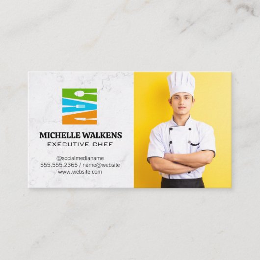 Dinnerware Restaurant Logo | Chef in uniform Visitekaartje (Voorkant)