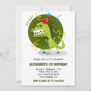 Dino 1e verjaardag jongen t rex voor kinderen brul kaart
