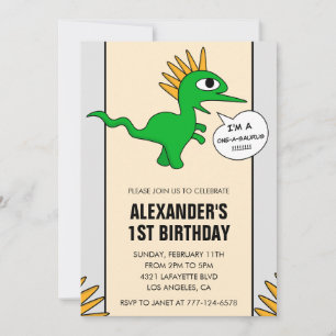 Dino 1e verjaardagsuitnodiging Eén-a-saurus dino Kaart