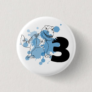 Dino 3rd Birthday Pin Ronde Button 3,2 Cm