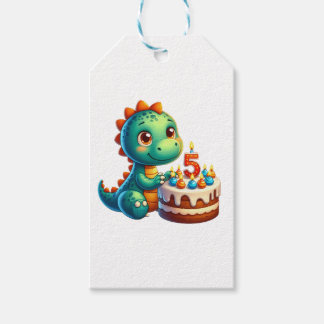 Dino 5e verjaardag cadeaulabel