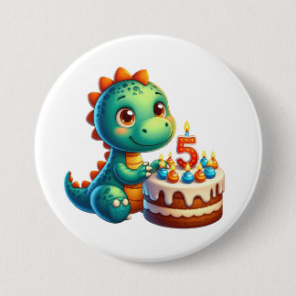 Dino 5e verjaardag ronde button 7,6 cm