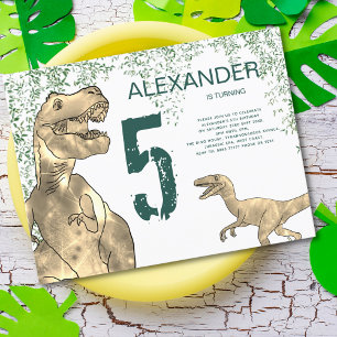 Dino 5e verjaardagsfeest budget uitnodiging briefkaart