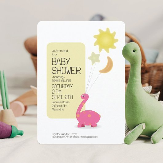 Dino avec Mylar Baloons Baby shower Invitation