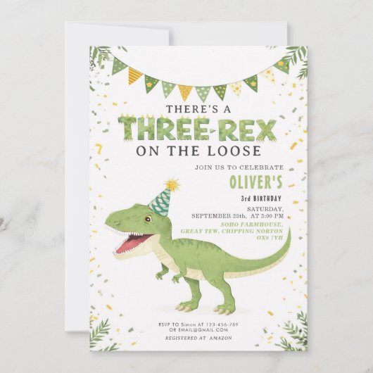 Dino Birthday Three-Rex Boy Invitation (Devant)