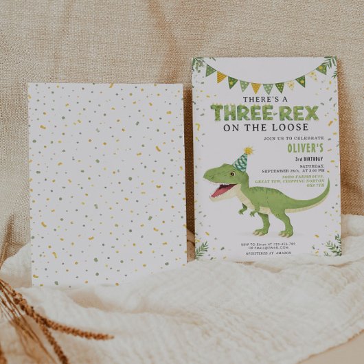 Dino Birthday Three-Rex Boy Invitation