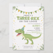 Dino Birthday Three-Rex Boy Invitation Kaart (Voorkant)