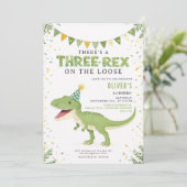 Dino Birthday Three-Rex Boy Invitation Kaart (Staand voorkant)