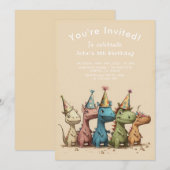Dino | Cartoon Cute Dinosaures Invitation Annivers (Devant / Derrière)