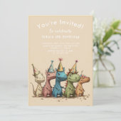 Dino | Cartoon Cute Dinosaures Invitation Annivers (Debout devant)