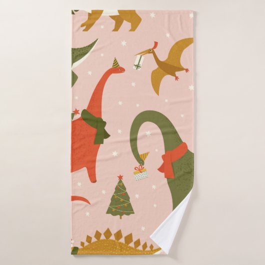 Dino Christmas Party Tree Rex. Dinosaure à Père No (Serviette de bain)