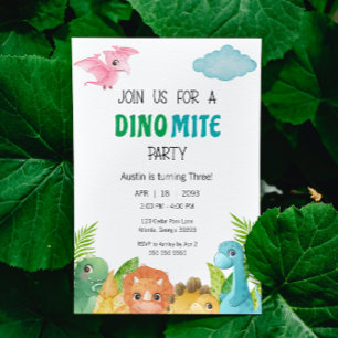 Dino coloré Mite Dinosaur Invitation Anniversaire