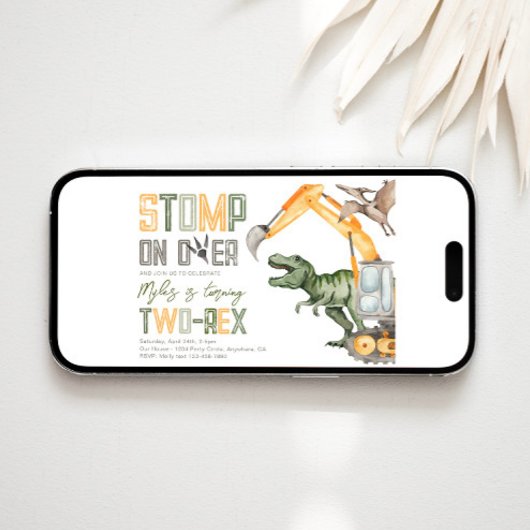 Dino Constructie 2e verjaardag uitnodiging