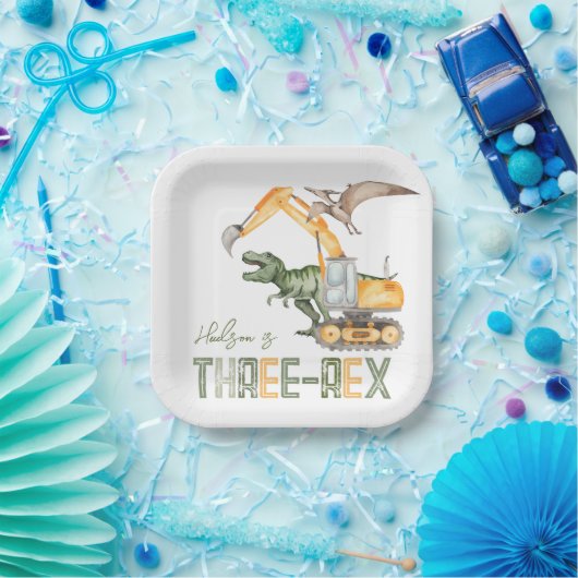 Dino Constructie Drie Rex Papier Borden Papieren Bordje (Feest)