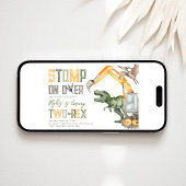 Dino Construction 2de verjaardagsuitnodiging Kaart