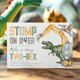 Dino Construction 2de verjaardagsuitnodiging Kaart