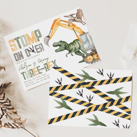 Dino Construction 3ème anniversaire Invitation