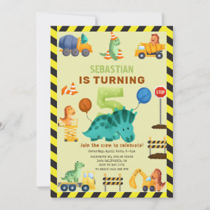 Dino Crew Constructie 5e Verjaardag Dinosaurus Kaart